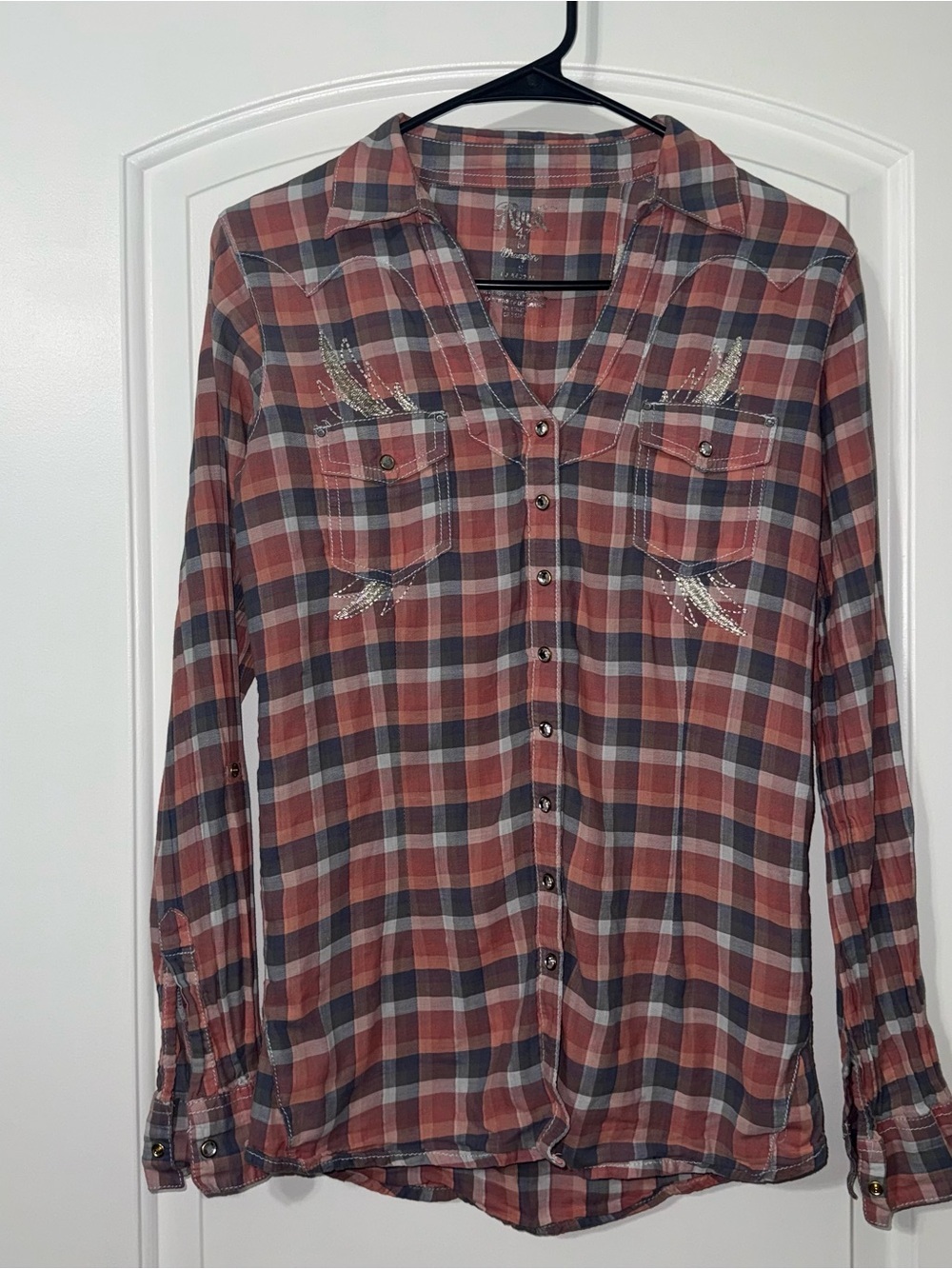 Rock 47 Wrangler Women S Rhinestone Snap Western Pink Embroidered Long Sleeve